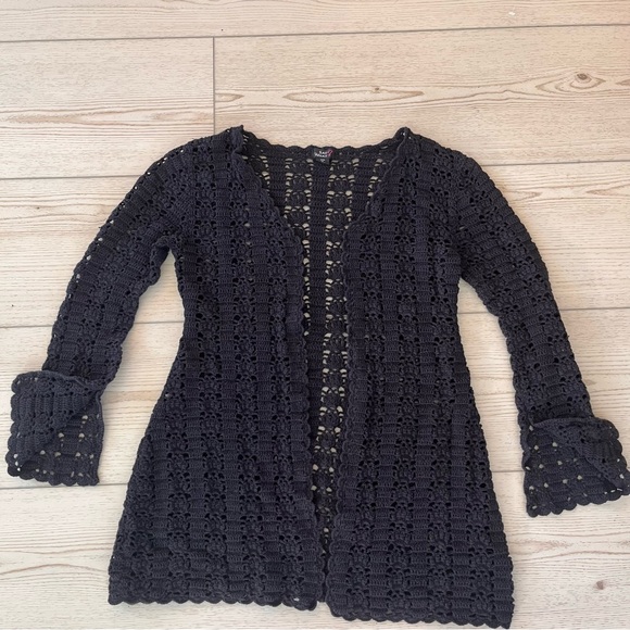 Say What? Black Open-Front Crochet Cardigan - Picture 11 of 11